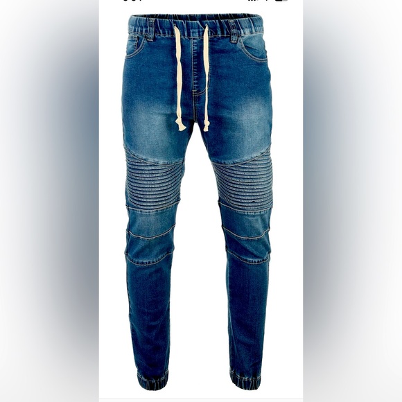 Men's Vintage Drop Crotch Hipster Stretch Moto Jogger Denim Pants - Picture 1 of 1